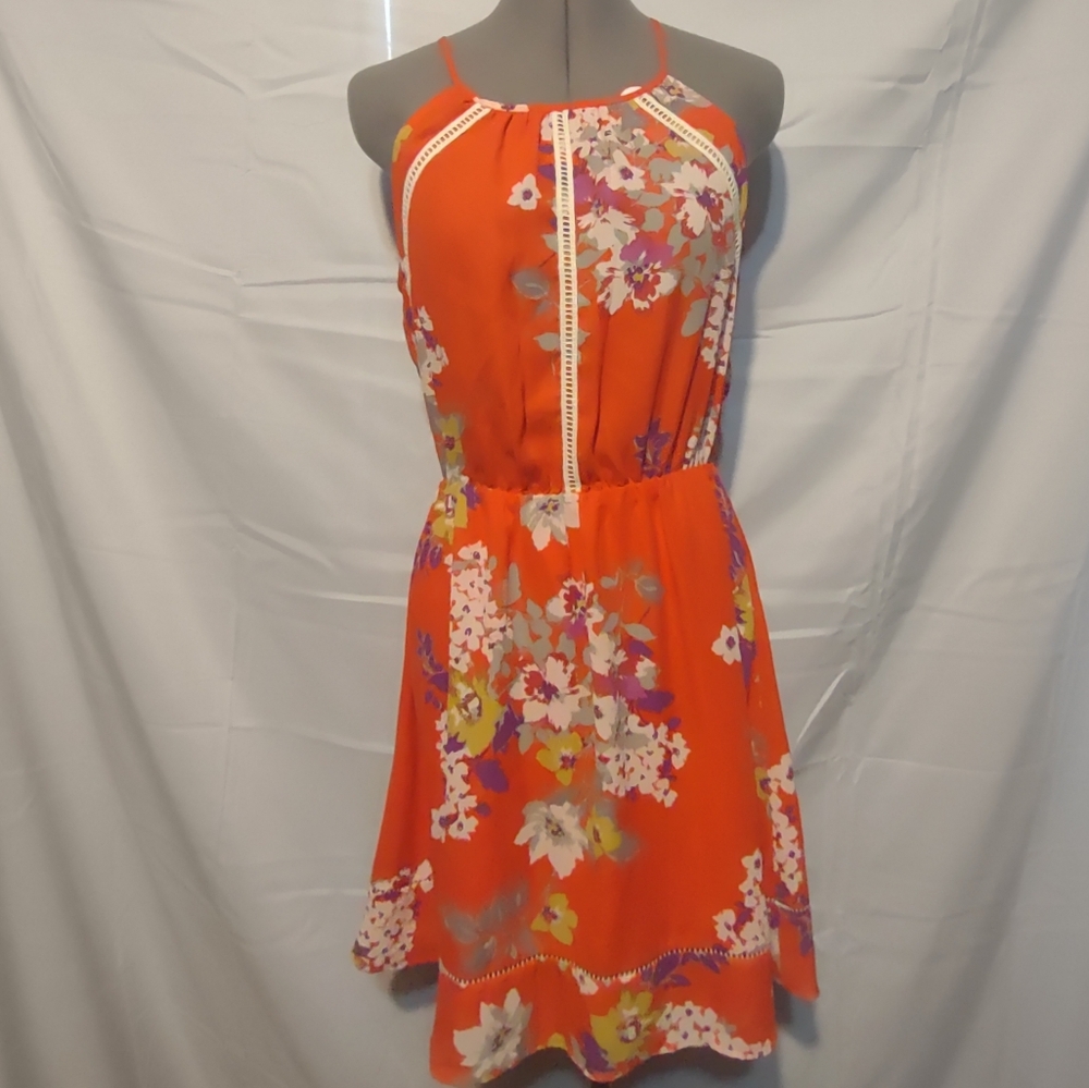 🍌 Collective Concepts Floral Orange Sundress Small Sleeveless Women